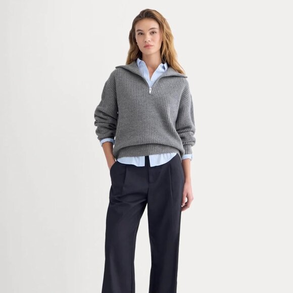 Everlane The Half-Zip Sweater in Luxe Merino Heathered Mid-Grey, Size Medium - Picture 2 of 9